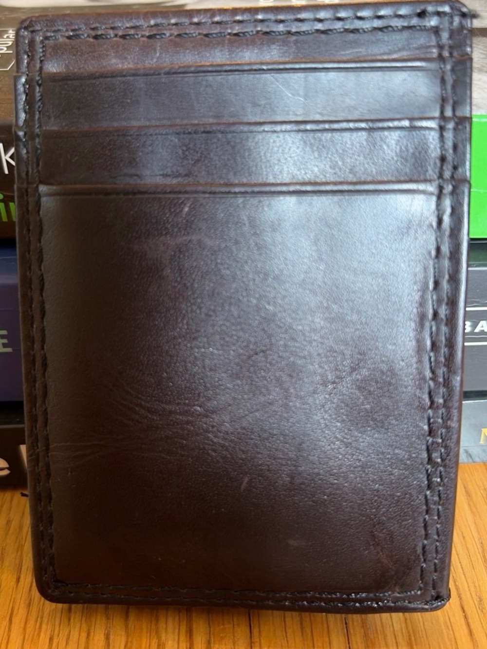 Fossil Dark Brown Leather Card Wallet with Stitch Detailing